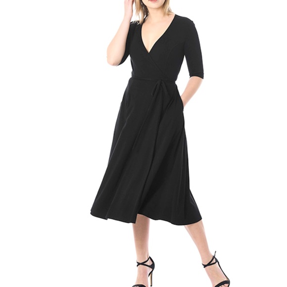 eshakti Dresses & Skirts - Black stretch knit eShakti wrap dress 1X / 18W